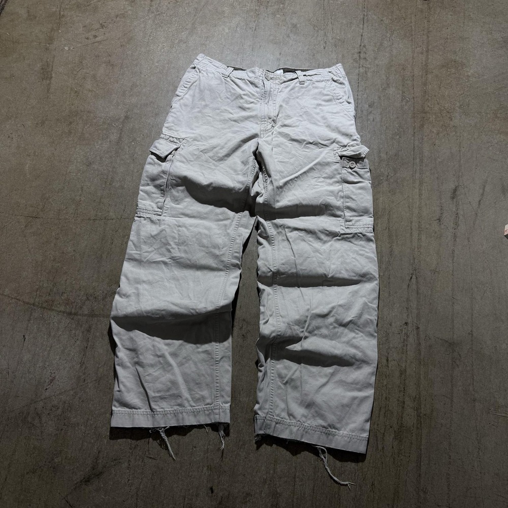 W Khakis Pants Mens 34x30 Gray Loose Fit Cargo Canvas Workwear Utility - Picture 1 of 5